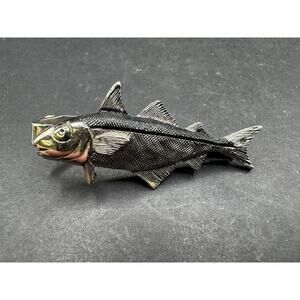 Vintage JOLLE Signed Trout Fish Tie Bar Clip Silver Tone 45mm